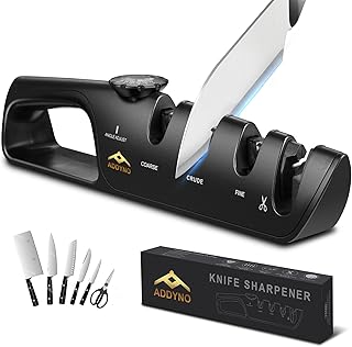 4-in-1 Knife Sharpener with Angle Guide, Adjustable Edge,3-Stage Coarse–Sharpen–Fine + Scissors Slot, Non-Slip Base & Ergonomic Handle for Kitchen Knives product image