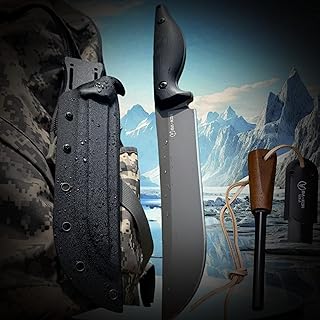 BA-KOR 5MM (9CR18MOV) steel 12.8'' full tang Hunting knife +K sheathing &5.9" cerium igniter can be used outdoors for outdoor hunting, camping, obstacle clearing, wood chopping, BBQ, fishing, kitchen cutting, EDC tools, gifts product image