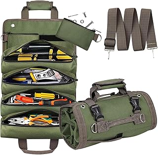 Roll Up Tool Bag, Tool Bag Organizer with 2 Small Detachable Zipper Pouches. The tool roll Compact Durable Tool Storage for Men, Perfect for Handyman, RV Owners, Dad Men Mechanic Birthday Gifts product image