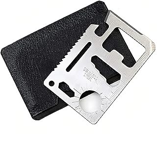 Multitool Card 11-in-1 Survival Tool (w/Leather Holder) - Credit Card Size Pocket EDC Gear w/Bottle Opener & Saw - Camping Gift for Men, Dad product image