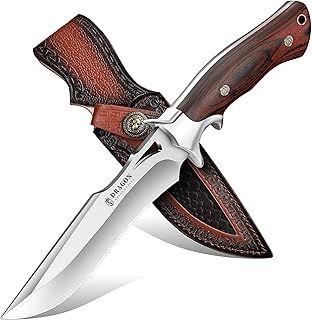 Dragon Creek Fixed Blade Knife - Bowie Knife with Wooden Handle Leather Sheath for Fishing Camping Men Gift product image