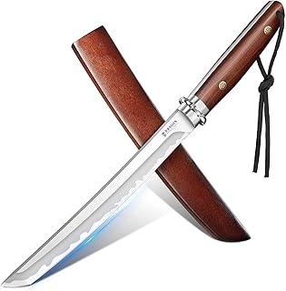 Dragon Creek Fixed Blade Knife - Plain Outdoor Survival Knife with Wooden Sheath Full Tang Handle for Camping Hiking Gift Men product image