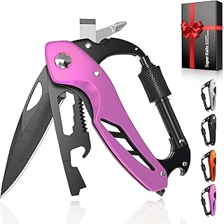 9 in 1 Multitool Carabiner Pocket Knife for Women, EDC Carabiner with Bottle Opener, Window Breaker and Screwdriver, Survival Gear for Camping Hiking,Stocking Stuffers Gifts for Women and Her(Pink) product image