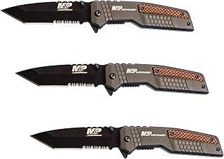 Smith & Wesson M&P Bodyguard 8.07in S.S Folding Knife with 3.5in Serrated Tanto Point Blade and Aluminum Handle for Outdoor, Tactical, Survival and EDC, Black/Wood product image