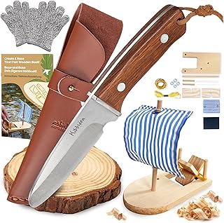 Kibbidea Kids Whittling Knife Set, Safe Kids Wood Carving Knife with Rounded Tip & Sheath, STEM Woodworking Kit with Wooden Boat DIY Project, Beginner Camping Bushcraft Knife for Boys & Girls product image