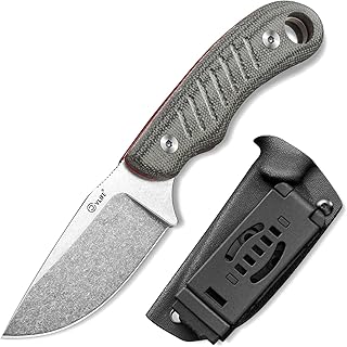 CVLIFE Full Tang Fixed Blade Knife with Kydex Sheath, 3.14" 14C28N Steel Blade, Gray Micarta with Red G10 Handle Scales for EDC, Camping, Survival, Hunting, Ideal Outdoor Choice for Men & Women, Grey product image