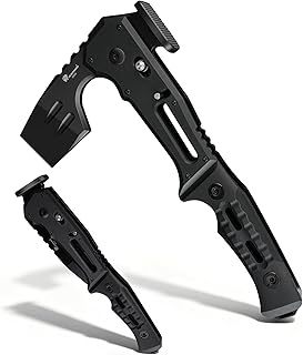 HX OUTDOORS Folding Tactical Axe Survival Multitool, DC53 Steel Blade with Black Titanium, Camping Axe with Hammer & Bottle Opener, G10 Handle for Outdoor Gear,Various Tactical and Survival scenarios product image