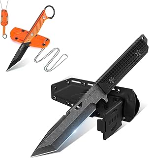 Dragon Creek Fixed Blade Knifes - Orange Fixed Blade Neck Knife with Black Outdoor Survival Knife with Sheath for Camping Hiking Gift Men product image