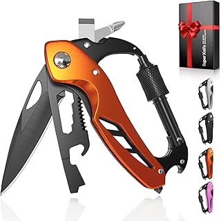 9 in 1 Multitool Carabiner Pocket Knife for Women,EDC Carabiner Knife, Bottle Opener and Screwdriver, Survival Gear for Camping Hiking Gifts for Women Stocking Stuffers Gifts for Him and Her (Orange) product image