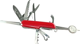 11-in-1 Multifunctional Pocket Knife,Boy Scout knife, Red Handle Stainless Steel Survival Tool with Scissors, Bottle Opener, Saw, Screwdriver, Ruler, Tweezers, 3.58 Inch Length product image