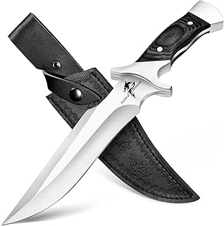 Purple Dragon Camping Fixed Blade Knife with Sheath,6 Inch Outdoor Knife Full Tang 440C Steel Bushcraft Knives with Redwood Handle-Outdoor Gear Christmas Gift for Men and Women Black product image