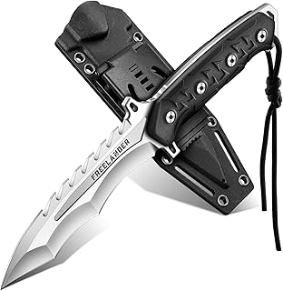 Freelander Fixed Blade Knife with Sheath - D2 Steel Survival Knife with Ergonomic Handle, Full Tang Bushcraft Knives for Camping & Outdoor Adventures, Gift for Men Silver product image