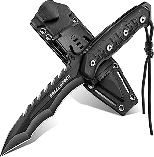 Freelander Fixed Blade Knife with Sheath - Full Tang D2 Steel Survival Knife with Ergonomic Handle for Bushcraft, Camping & Outdoor Adventures, Gift for Men Black product image