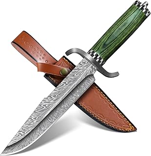 Purple Dragon Fixed Blade Knife with Sheath,Camping Knife with Damascus-Style Blade Pattern, Damascus Knife with Green Pakkawood Handle for Bushcraft,Survival&Outdoor Use product image