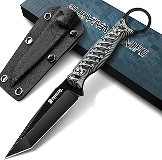 Tanto Fixed Blade Knife - Full Tang Survival Knife for Bushcraft - Camping Knives with Sheath - Black Knives Forged from a Single Piece of D2 Steel - Ideal Gift for Men - Green product image