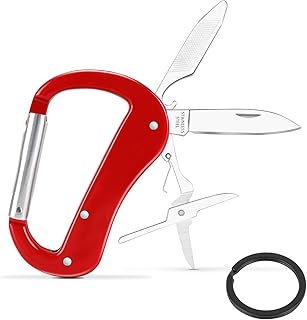 Multitool Carabiner with Pocket Knife, Stocking Stuffers Gifts for Men,Bottle Opener,Nail file,Small Scissors,EDC Carabiners Keychain,Survival Gear for Camping Hiking,Gifts(Red) product image