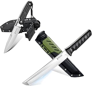 Dragon Creek Outdoor Knife - Silver Fixed Blade Knife with Green Outdoor Survival Knife with Sheath for Camping Hiking Gift Men product image