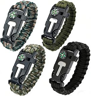 5-in-1 Multifunctional Paracord Survival Bracelet 4-piece, Emergency Gear with Compass, Fire Starter, Whistle, Knife & Rope, for Hiking, Camping and Outdoor Adventures product image