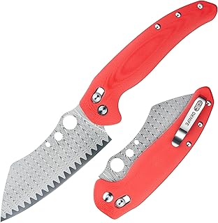 OKNIFE Sentry R1 Damascus Folding Chef Knife, 4.61'' Damascus Steel Blade Foldable Kitchen Knife, Portable BBQ Knife with G10 Handle, Outdoor Survival Camping, Suitable for Men and Women (Red) product image