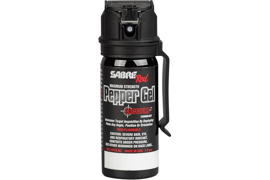 SABRE Crossfire Pepper Gel, распыляется под любым углом, максимально увеличивает вероятность попадания в цель при множественных угрозах, клипса для ремня для удобной переноски, быстрый откидной колпачок, максимальная полицейская сила OC, вариант с перцовым спреем 1,5 унции.