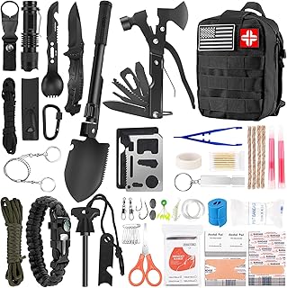 Emergency Survival Kit and First Aid Kit, 142Pcs Professional Survival Gear and Supplies Equipment with Molle Pouch, Gift for Christmas Men Dad Husband Camping Hiking Hunting Outdoor Adventure product image