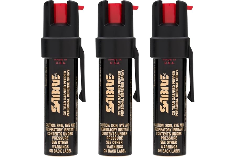 Компактный защитный спрей SABRE 3-в-1 – перцовый спрей, слезоточивый газ и УФ-краситель, максимальная полицейская сила, клипса для ремня для быстрого доступа, в 4 раза более длительное время распыления (до 13 секунд), 0,67 жидких унций, надежная и простая безопасность
