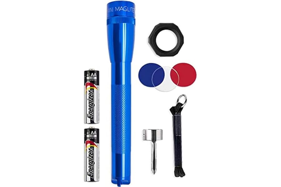 MagLite Mini LED Flashlight - Ultra Bright 127 Lumens, Adjustable Beam, Water-Resistant IPX4, Shock Resistant, 2 Power Modes, includes 2 AA Premium Alkaline Batteries - (Combo Pack, Blue) product image