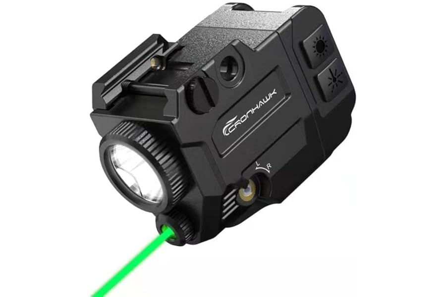 CRONHAWK 500 Lumens Tactical Weapon Flashlights Laser Sight - Rail-Mounted Light and Green Laser Light Combo for Pistol with Picatinny Rail and GL Rails - Magnetic Charging Port product image