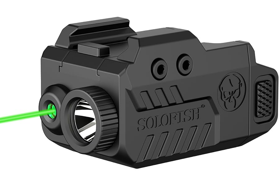 Solofish 500lm Tactical Flashlight Compatible for Compact with Rail, Green/Red/Blue Beam and White LED Combo with Strobe product image