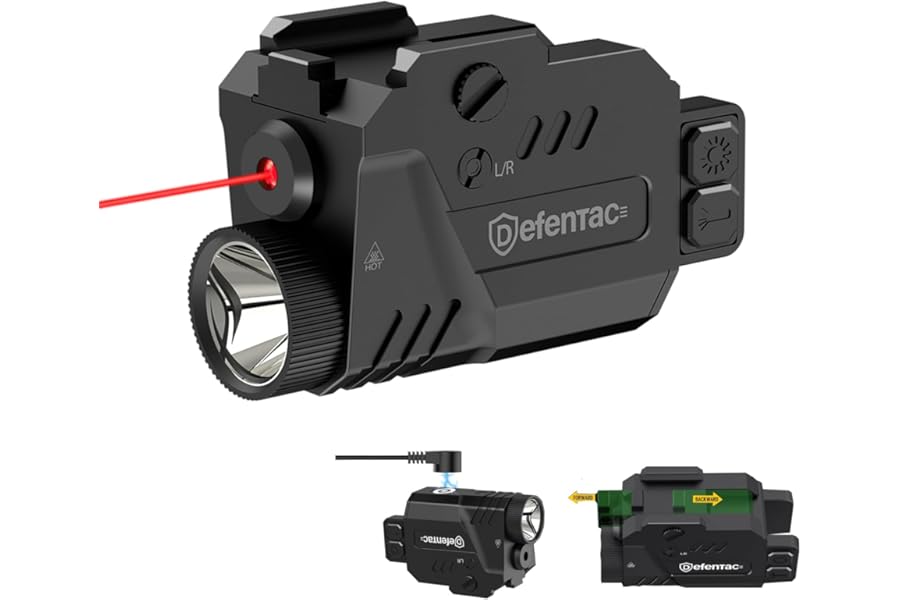 DEFENTAC 800 Lumens Pistol Light Laser Combo, Strobe Tactical Flashlight with Red Beams for Guns W/a Rail, Rechargeable product image