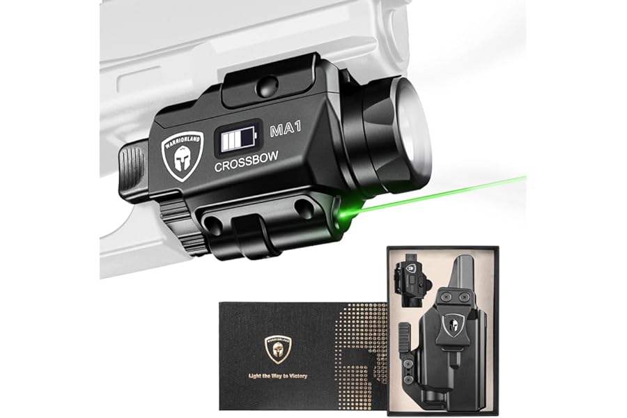 WARRIORLAND MA1 800-Lumen Universal Pistol Light Laser Combo, Select IWB Holster for Glock 17/19/19X Gen 3-6 & G34 Gen4-5 &G44/45 &MOS, Rail Mounted Tactical Light, Rechargeable | Screen Power Status product image