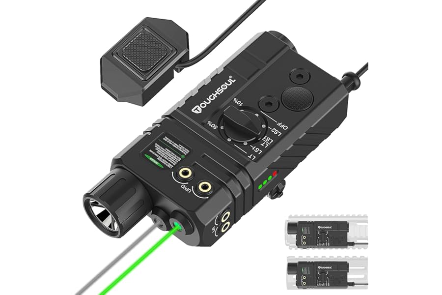 TOUGHSOUL Mlok and Picatinny Mounted Tactical Flashlight Green Laser Infrared(IR) Laser 3 in 1 Combo, 1600 Lumen Light with Remote Pressure Switch for Rifle product image