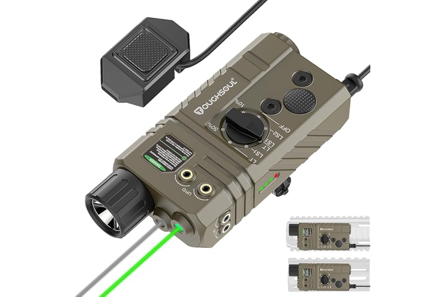 TOUGHSOUL Mlok and Picatinny Mounted Tactical Flashlight Green Laser Infrared(IR) Laser 3 in 1 Combo, 1600 Lumen Light with Remote Pressure Switch for Rifle product image
