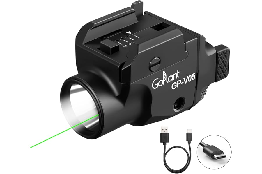 1500 Lumens Aircraft-Grade Aluminum Compact Pistol Flashlight, Picatinny Flashlights Laser Weapon Light, Subcompact Tactical Pistol Lights,Green Laser Light Combo For Handgun, Rechargeable Gun Laser product image