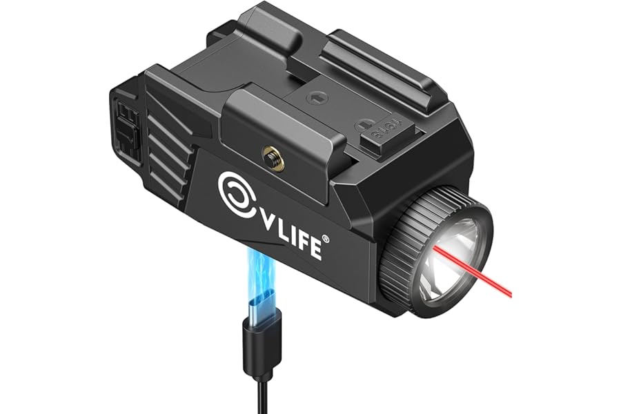 CVLIFE 600 Lumens Pistol Light Laser Combo - Rechargeable Slide Rail Gun Light Compatible with Glock and Picatinny Rail. Pistol Flashlight with Red Laser for Home Defense product image