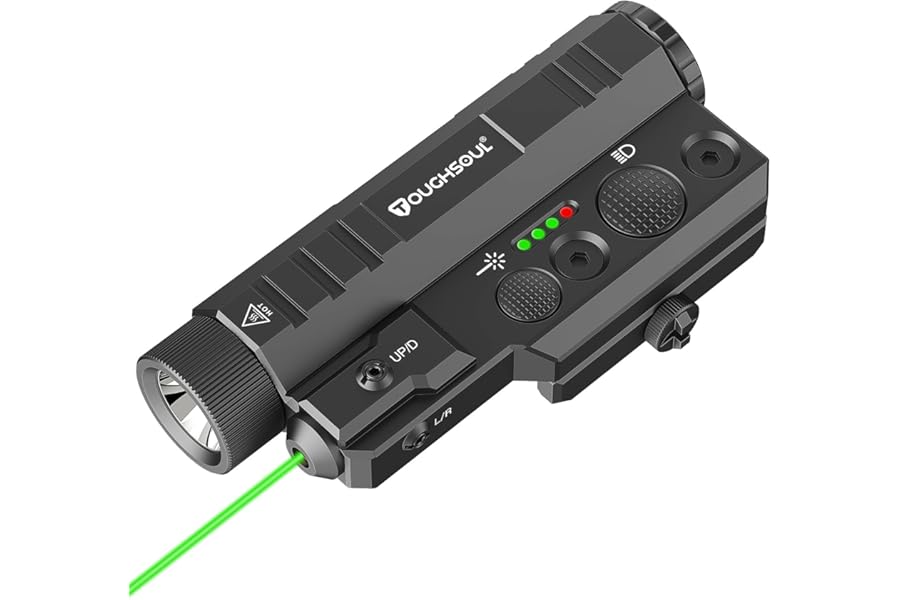 TOUGHSOUL Mlok Picatinny Tactical Flashlight Laser Sight Combo, 2400 Lumen Max Light with Momentary Strobe Function Rchargeable Battery Included (Green Laser) product image