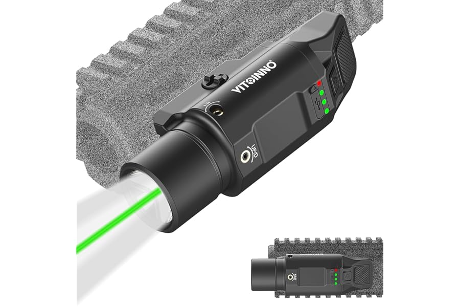 VITOINNO 1500 Lumens Green Laser Light Combo is Compatible with Picatinny Rail for Rifle, Rechargeable Tactical Flashlight/Weapon Light with Strobe & Momentary (Not for Pistol) product image