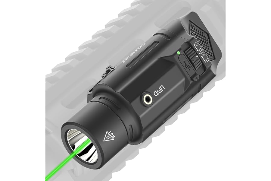 Solofish 1500lm Slidable Tactical Flashlight with Green Beam Compatible with Picatinny Rail for Rifle (Not for Pistol), Rechargeable Weapon Light with Strobe/Momentary/Power Indicator product image