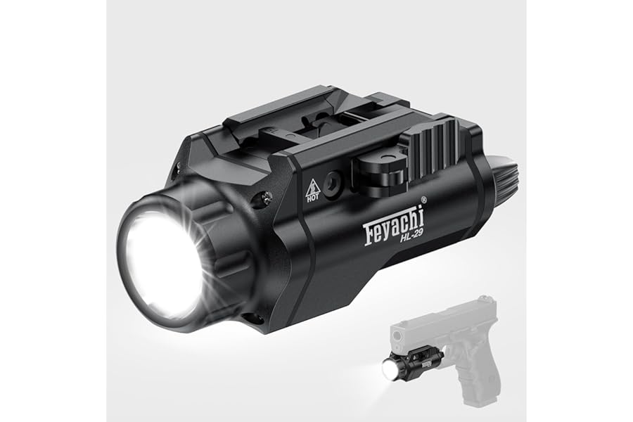 Feyachi Tactical Flashlight - 1500 Lumens Rail Mounted Flashlight, with 5 Interchangeable Picatinny Rail Adapters, Fits Multiple Models, IPX7 Water-Resistant Pistol Light product image