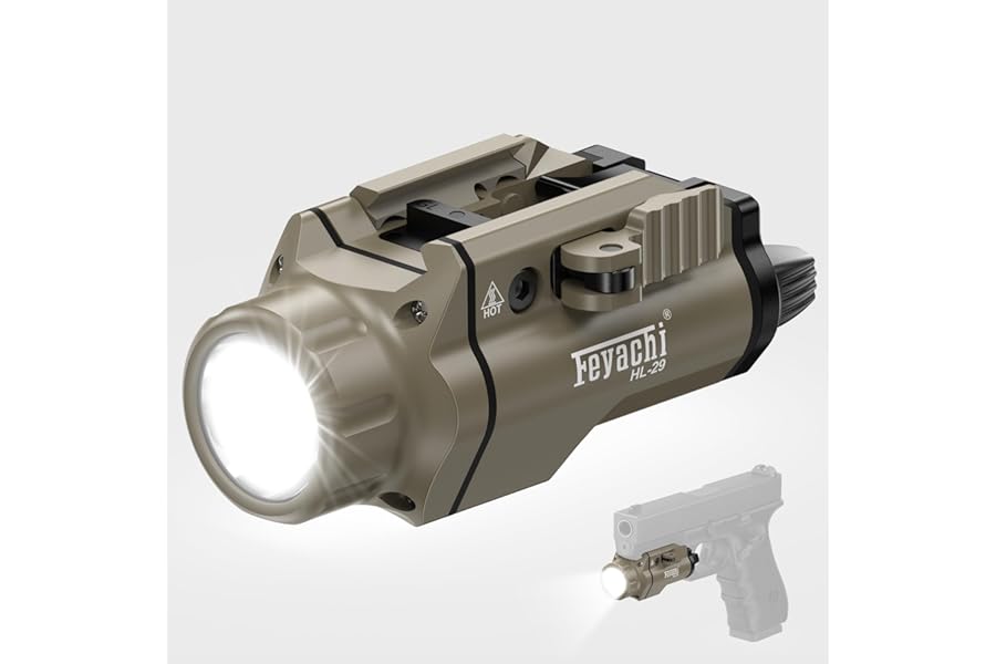 Feyachi Tactical Flashlight - 1500 Lumens Rail Mounted Flashlight, with 5 Interchangeable Picatinny Rail Adapters, Fits Multiple Models, IPX7 Water-Resistant Pistol Light product image