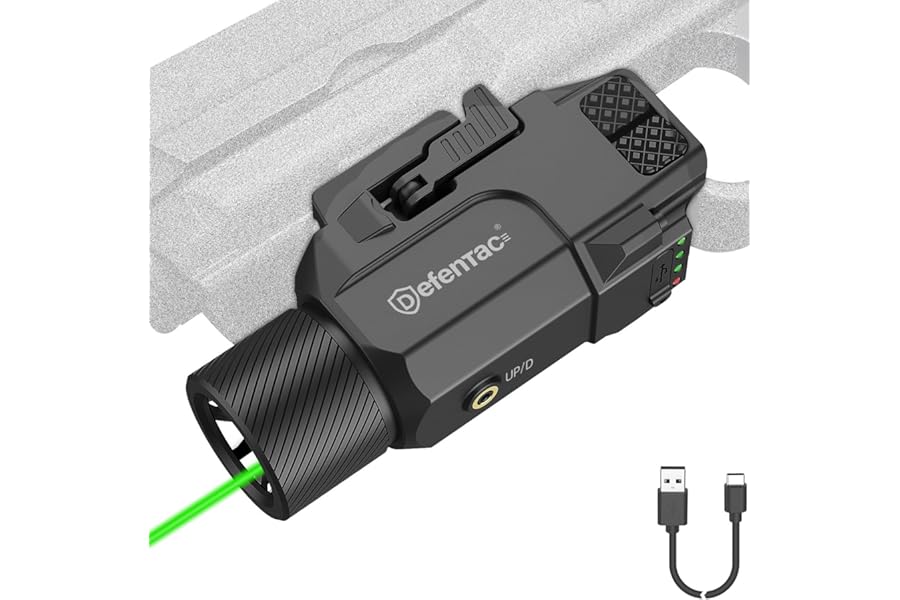 DEFENTAC 1800lm Slidable Pistol Light Laser Combo with Quick Release, Rechargeable Tactical Flashlight with Strobe/Momentary for Guns with Pic-Rail (Not for subcompact) product image
