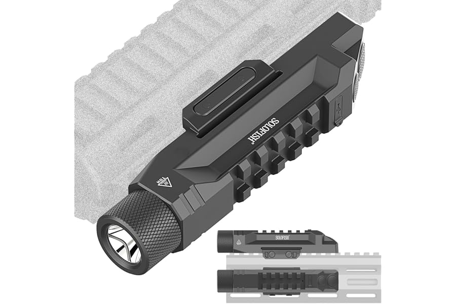 Solofish 1750 Lumens Tactical Flashlight is Compatible with Picatinny/Mlok Rail for Rifle, Rechargeable Weapon Light with Strobe/Momentary, with Power Level Indicator product image