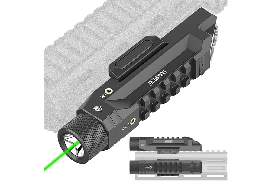 Solofish 1750 Lumens Green Laser Light Combo is Compatible with Picatinny/Mlok Rail for Rifle, Rechargeable Weapon Flashlight with Strobe/Momentary, with Power Level Indicator product image
