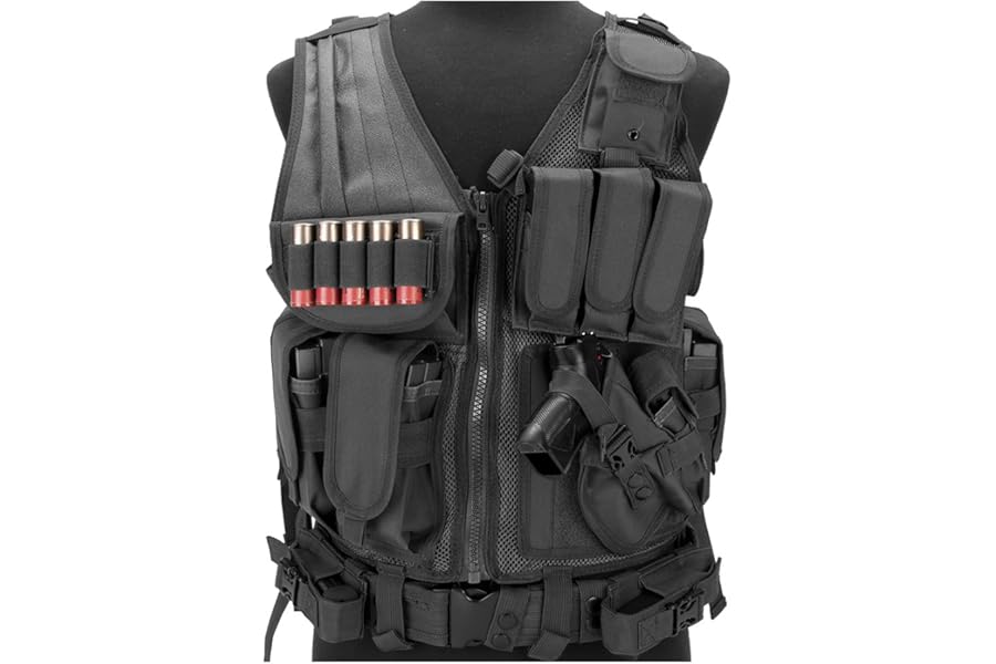 Evike - Matrix Special Force Cross Draw Tactical Vest w/Built in Holster & Mag Pouches (Color: Black) - (PID: 28491) product image