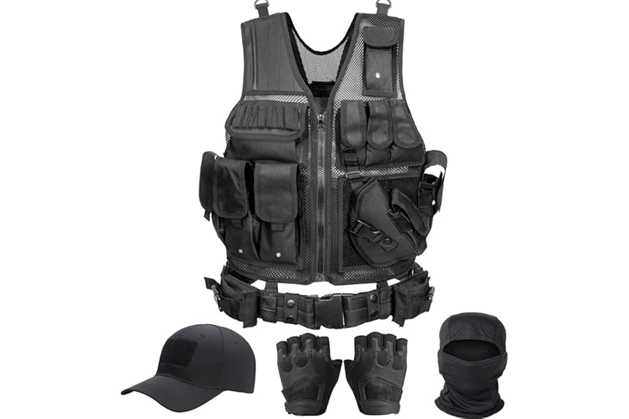 VPZenar Tactical Vest for Men, Airsoft Vest, Black Molle Vest and Cap Protective Equipment, Tactical Airsoft Gear product image