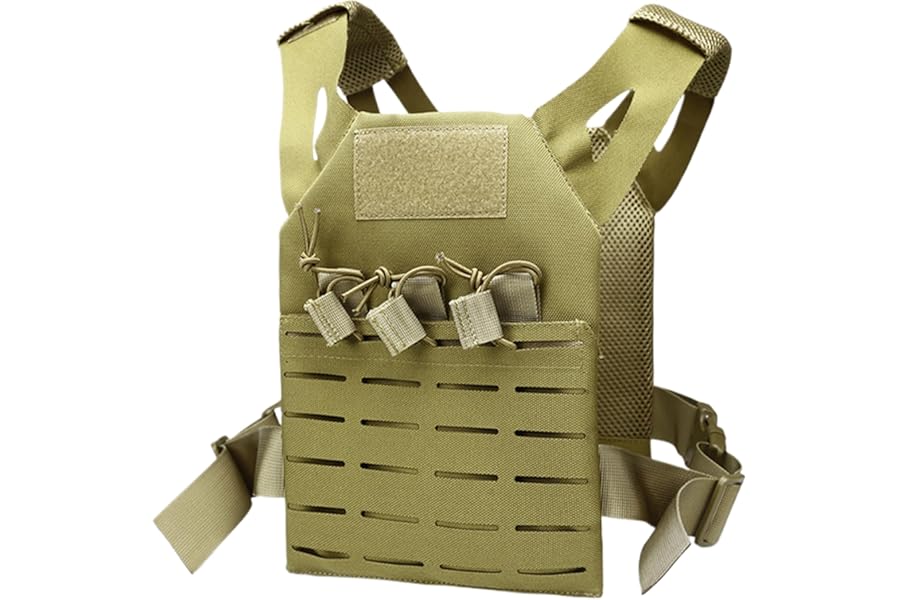 Pesoncarl Kids Vest, Waterproof & Wear-Resistant Nylon Vest with Adjustable Belt One Size Airsoft Kids Costume with Hidden Pocket for Outdoor Hunting Training, Khaki, sports product image