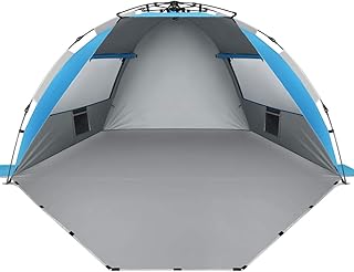 Oileus X-Large 4 Person Beach Tent Sun Shelter - Portable Sun Shade Instant Tent for Beach with Carrying Bag, Stakes, 6 Sand Pockets, Anti UV for Fishing Hiking Camping, Waterproof Windproof, Blue product image