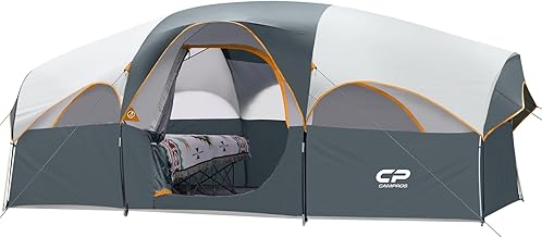 CAMPROS CP Tent 8 Person Camping Tents, Weather Resistant Family Tent, 5 Large Mesh Windows, Double Layer, Divided Curtain for Separated Room, Portable with Carry Bag product image