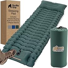 GORILLA GRIP Slip-Resistant Inflatable Sleeping Pad, Puncture Resistant Lightweight Camping Mattress, Foot Pump, Air Mats for Travel Backpacking, Inflating Bed Camp Sleep Pads for Tent, Hunter Green product image