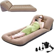 Inflatable Camping Air Mattress with Adjustable Backrest, Flocking Portable Recliner Air Sofa Bed, Blow-Up Sleeping Pad Sofa for Outdoor Hiking, Beach, Tent, Travel – Fast Inflation with Pump product image